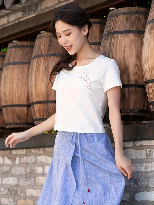 Russell-Retro Chinese-style embroidered T-shirt